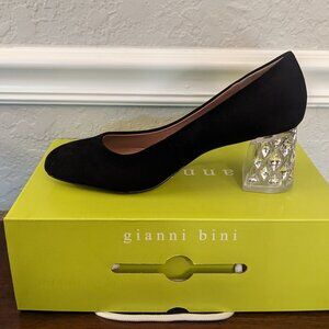 Gianni Bini Catallo Two Suede Jeweled Block Heel Pumps